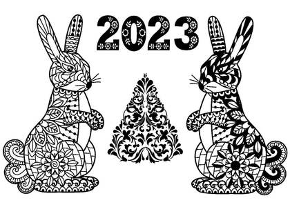 Новый год Кролика 2023 − трафарет 13