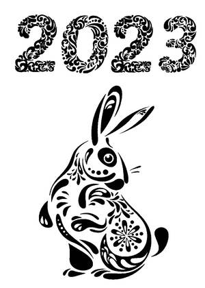 Новый год Кролика 2023 − трафарет 26