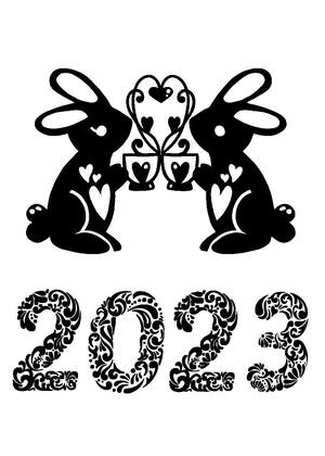 Новый год Кролика 2023 − трафарет 28